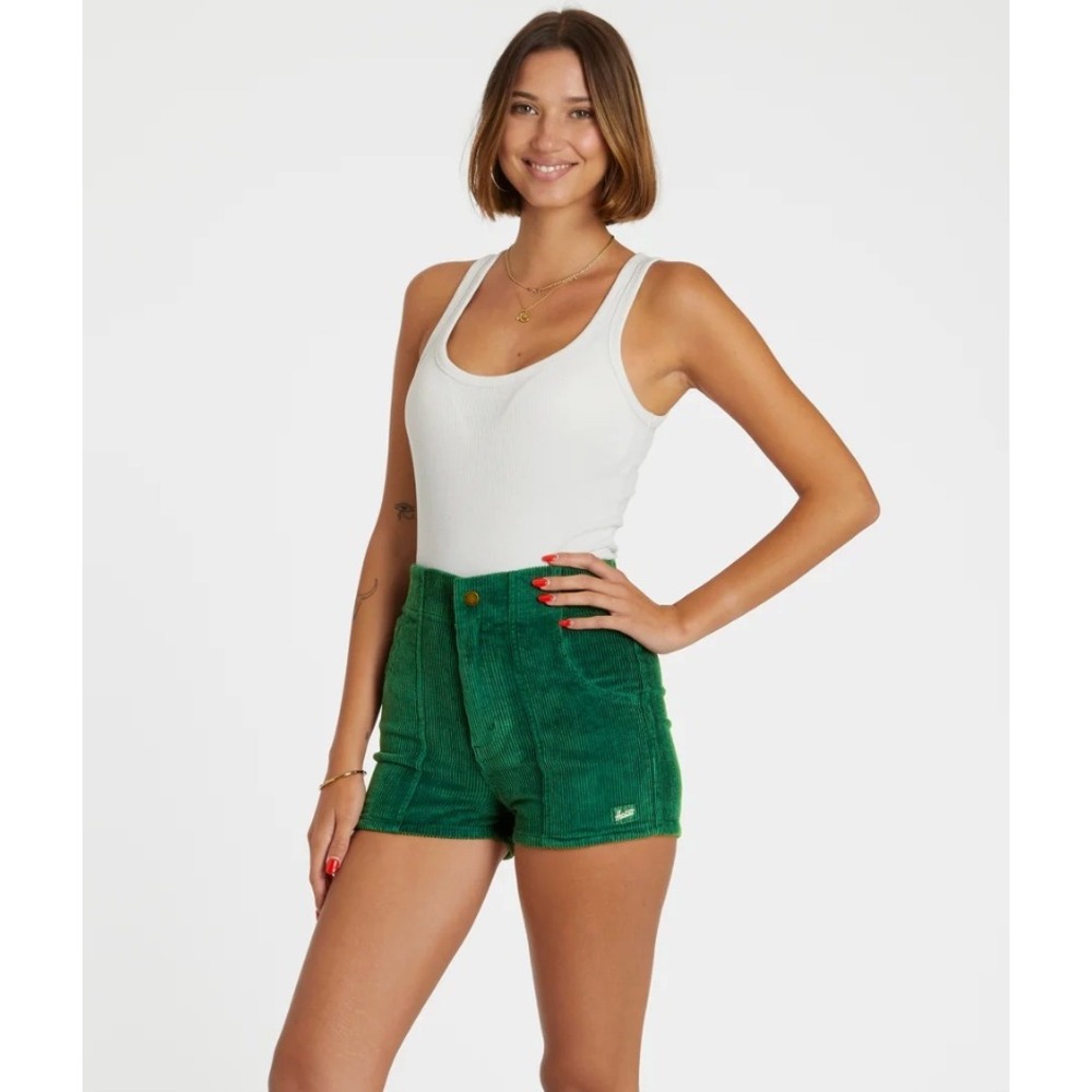 Hammies Women's Forest Green Corduroy High Waisted Retro 70s Surf Shorts Size 24